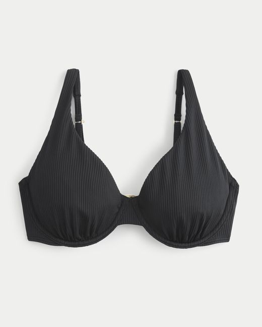 Hollister Black Curvy High Apex Ribbed Underwire Bikini Top