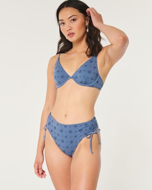 Hollister Blue Curvy Eyelet High-leg High-waist Cheeky Bikini Bottom