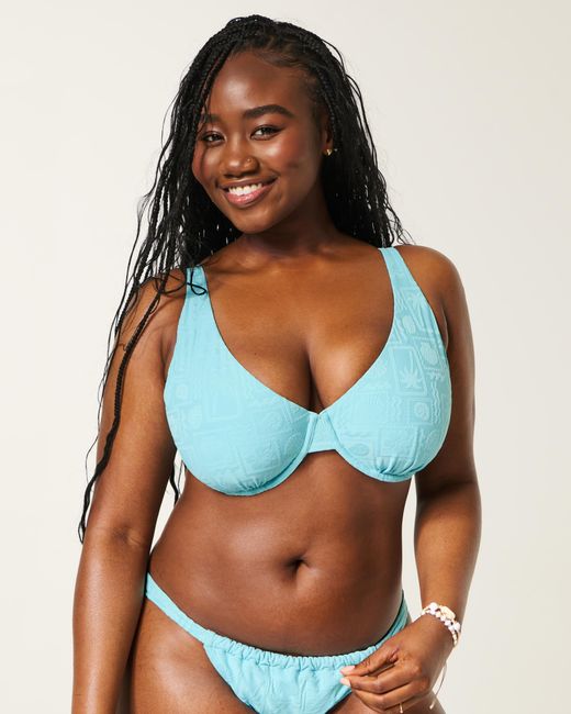 Hollister Blue Curvy High Apex Jacquard Underwire Bikini Top