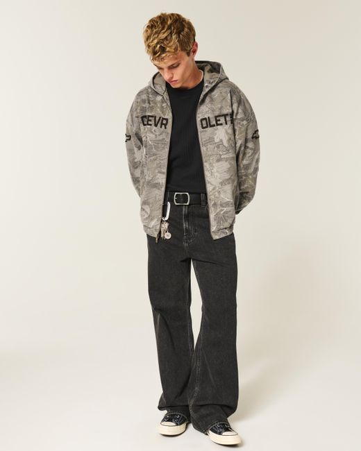 Hollister Gray Chevrolet Graphic Camo Skater Jacket for men