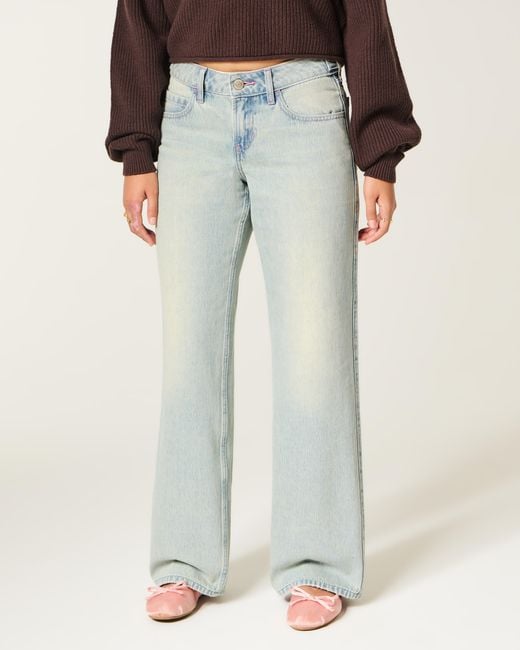 Hollister Blue Hollister Andi Adjustable Waist Low-rise Light Wash Baggy Jeans