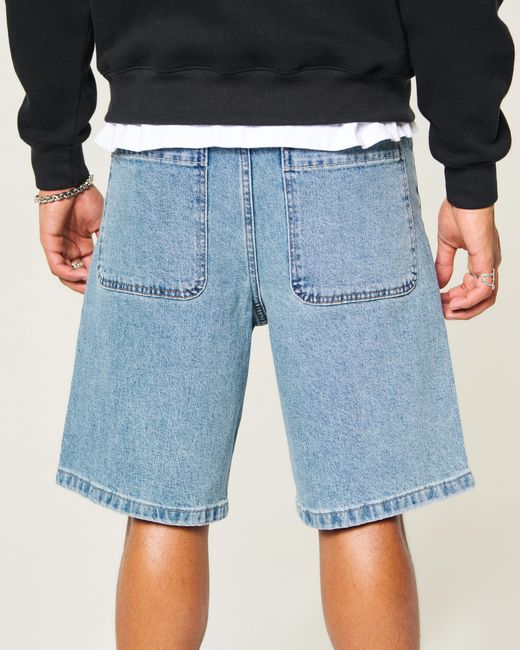 Hollister Blue Medium Wash Baggy Jean Shorts for men