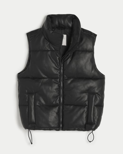 Hollister Black Ultimate Vegan Leather Puffer Vest