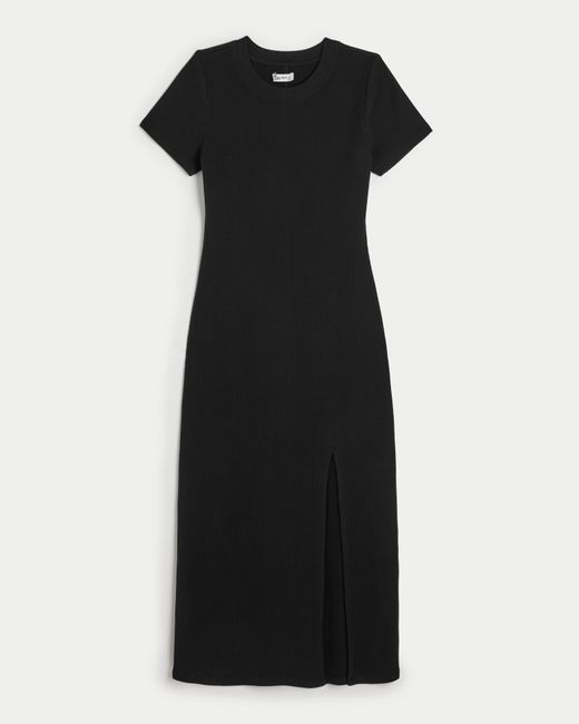 Hollister Black Knit Short-sleeve Midi Dress