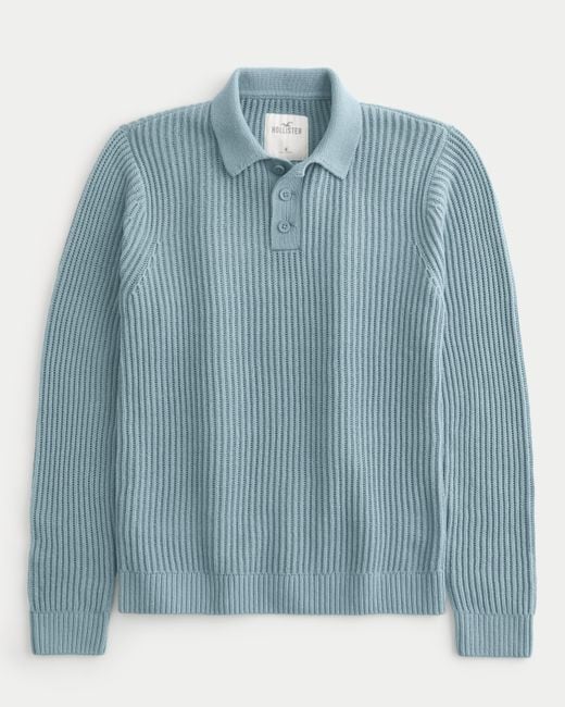 Hollister Blue Long-sleeve Sweater Polo for men