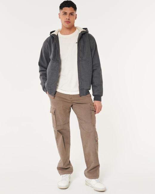 Hollister Gray Faux Shearling-lined Hooded Workwear Jacket for men