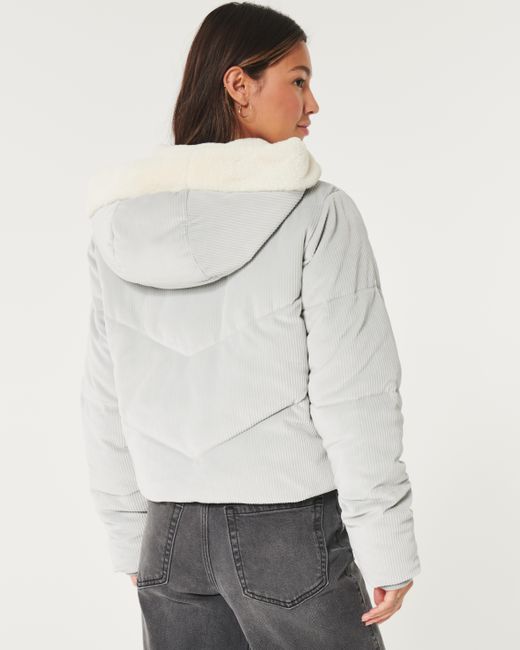 Hollister Gray Cozy-lined Corduroy Puffer Jacket