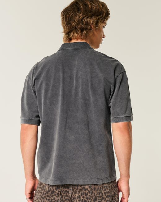 Hollister Gray Boxy Crop Washed Polo for men