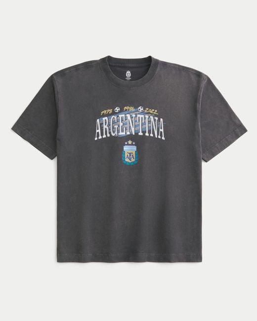 Hollister Black Boxy Heavyweight Argentine Football Association Graphic Tee for men