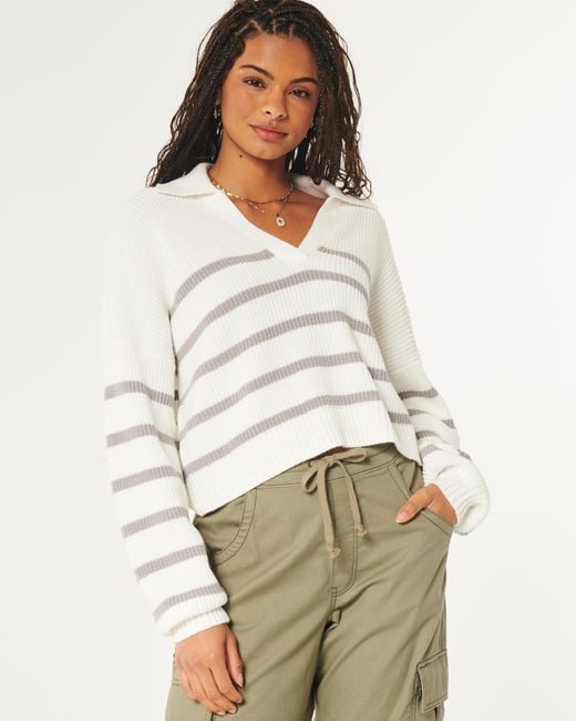 Hollister Natural Easy Long-sleeve Polo Sweater