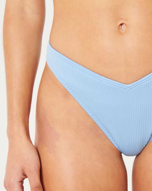 Hollister Blue Ribbed V-front High-leg Cheekiest Bikini Bottom