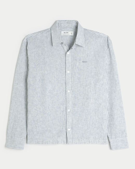 Hollister Blue Relaxed Linen-blend Button-through Shirt for men