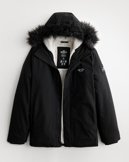Hollister Faux Fur-lined All-weather Winter Jacket in Black for Men | Lyst  UK
