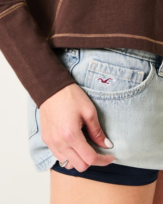 Hollister Blue Ultra Low-rise Denim Icon Micro Mini Skort