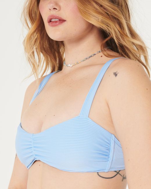 Hollister Blue Ribbed Cinch Scoop Bikini Top
