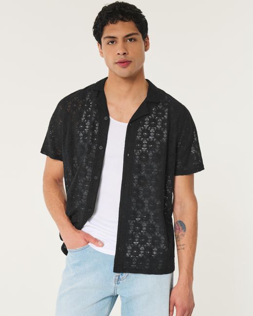 Hollister Black Relaxed Short-sleeve Lace Shirt for men