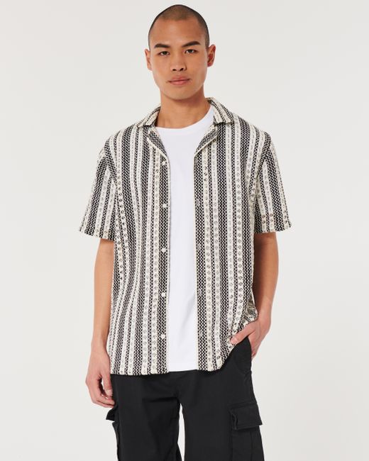 Hollister White Short-sleeve Lace + Crochet-style Shirt for men