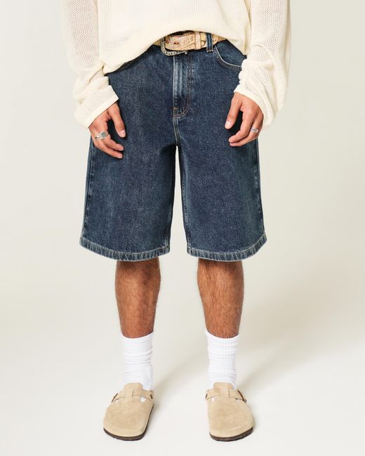 Hollister Blue Dark Wash Super Baggy Jean Shorts for men