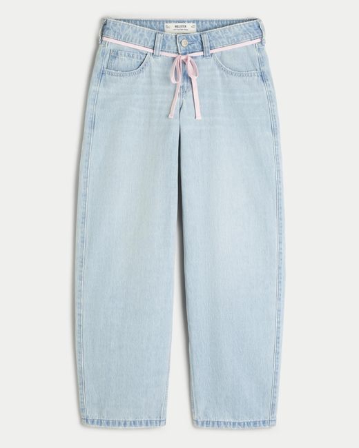Hollister Blue Low-rise Light Wash Pink Shoelace Tapered Baggy Jeans