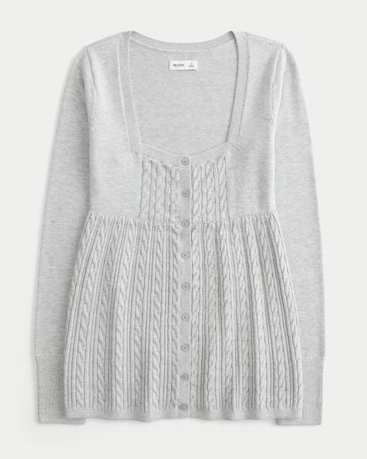 Hollister Gray Long-sleeve Square-neck Babydoll Sweater