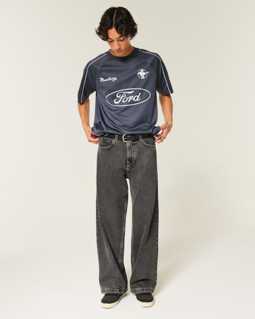 Hollister Gray Washed Black Super Baggy Jeans for men