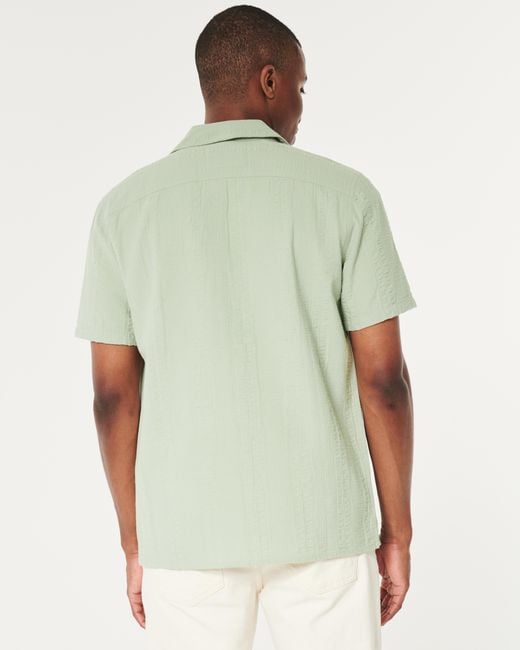 Hollister Green Short-sleeve Button-through Seersucker Shirt for men