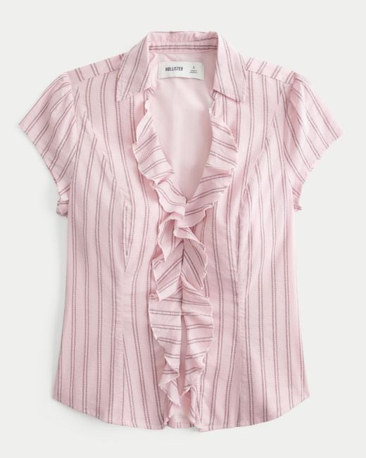 Hollister Pink Short-sleeve Ruffle Shirt