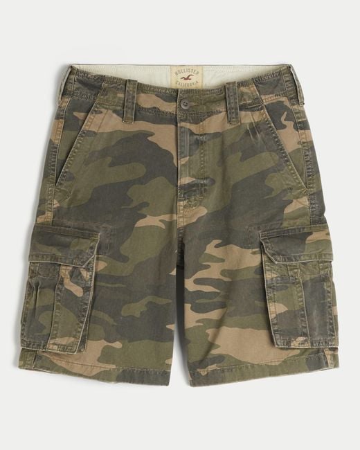 Hollister Green Camo Baggy Cargo Shorts for men