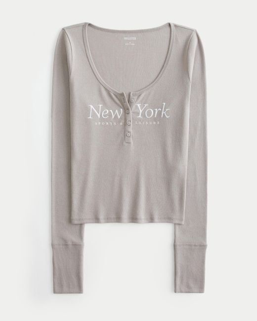 Hollister Gray Ribbed New York Graphic Henley