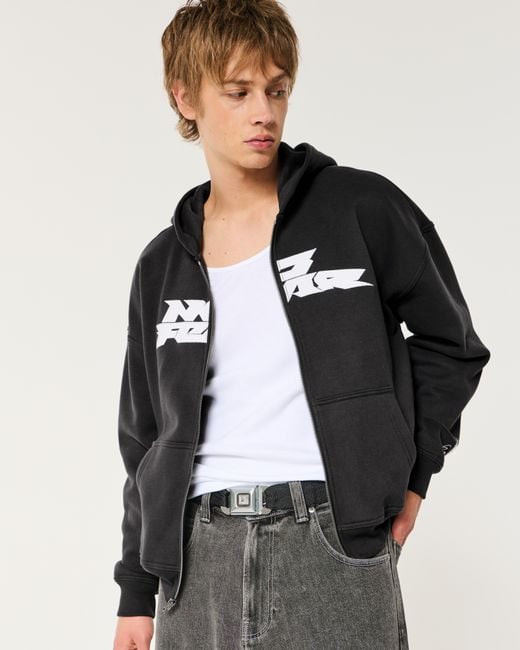 Hollister Boxy No Fear Graphic Zip-up Hoodie in Black for Men | Lyst UK
