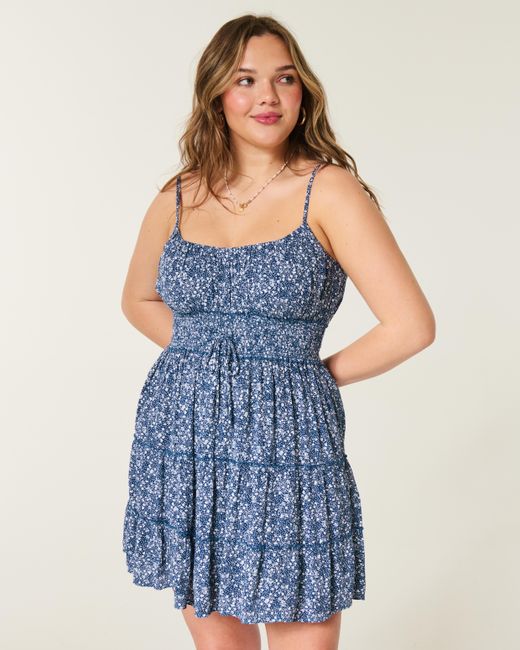 Hollister Blue Smocked Waist Mini Dress