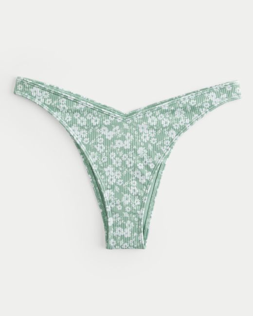 Hollister Green Ribbed High-leg V-waist Cheekiest Bikini Bottom