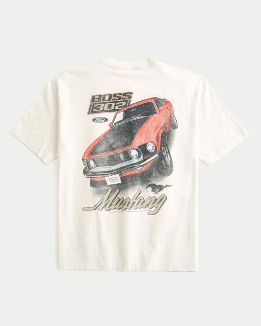 Hollister White Boxy Ford Mustang Graphic Tee for men