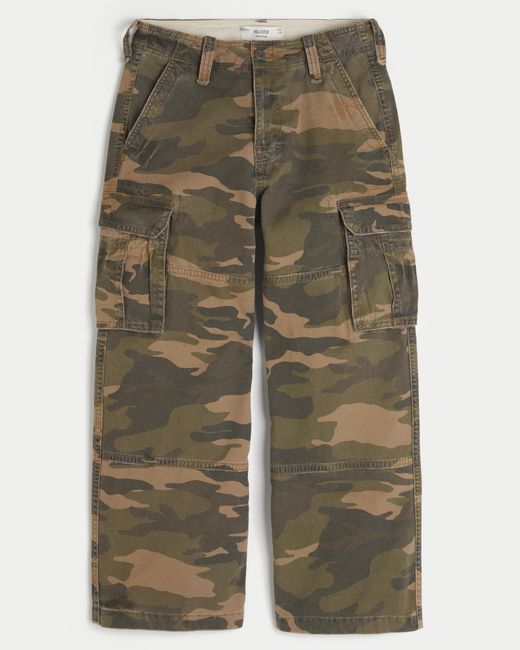 Hollister Green Camo Super Baggy Cargo Pants for men