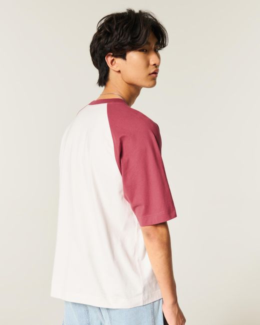 Hollister White Boxy Heavyweight Cotton Raglan Crew T-shirt for men