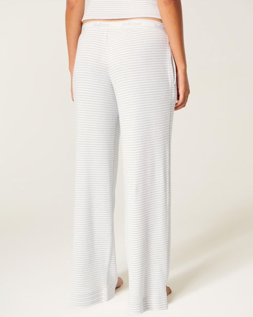 Hollister White Cozy Rib Elastic Waist Wide-leg Pants