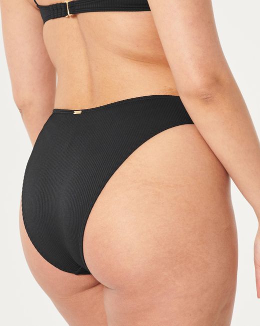 Hollister Black Curvy High-leg High-waist Ribbed Cheeky Bikini Bottom