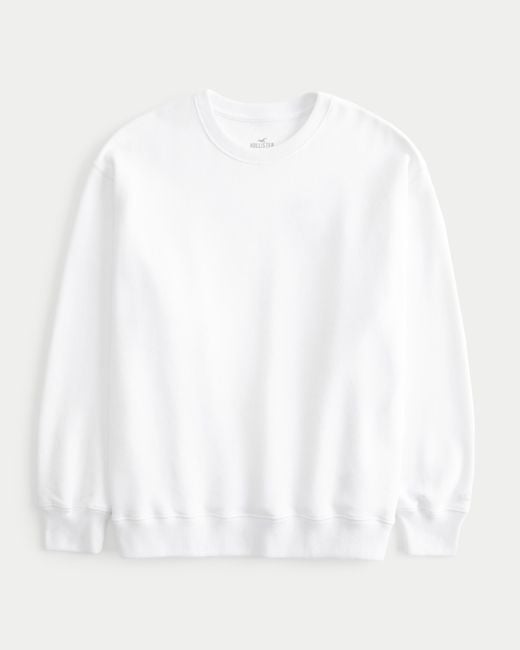 Hollister White Oversized Crew Sweatshirt