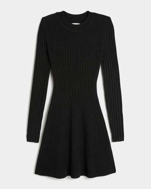 Hollister Black Ribbed Skater Mini Sweater Dress