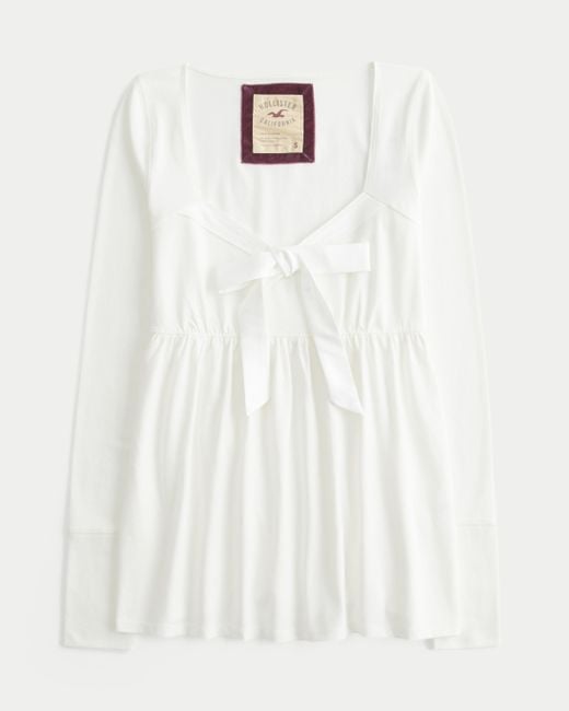 Hollister White Holiday Vault Release Easy Satin Tie-front Knit Babydoll Top