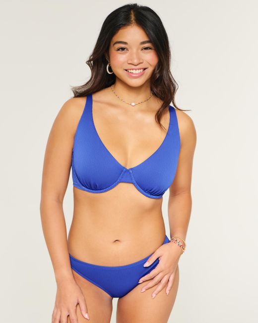 Hollister Blue Curvy High Apex Ribbed Underwire Bikini Top