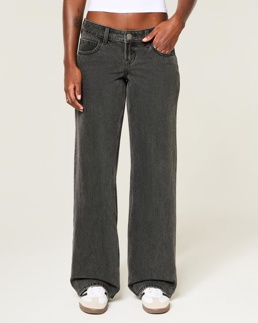 Hollister Gray Ultra Low-rise Washed Black Baggy Jeans