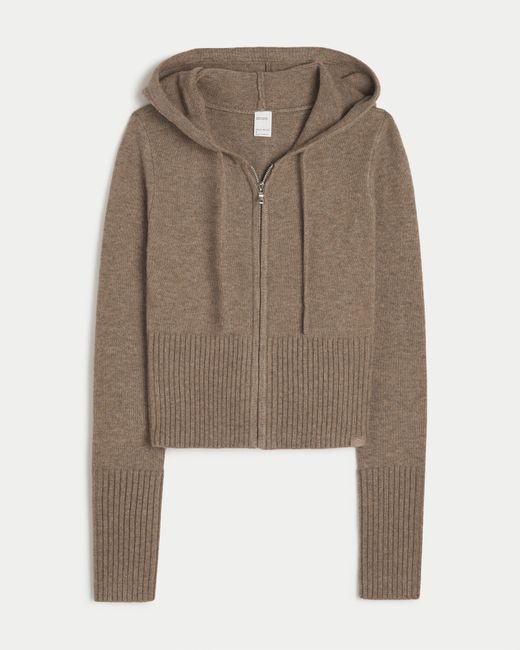 Hollister Brown Gilly Hicks Sweater-knit Zip-up Hoodie