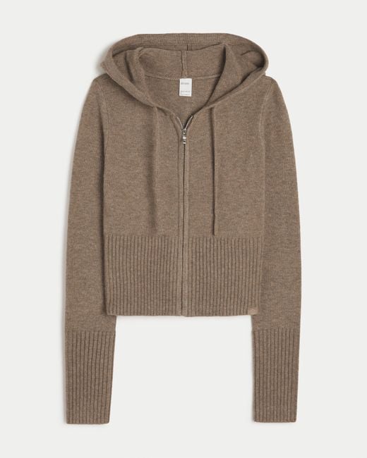 Hollister Brown Gilly Hicks Strickpullover-Hoodie mit Reißverschluss