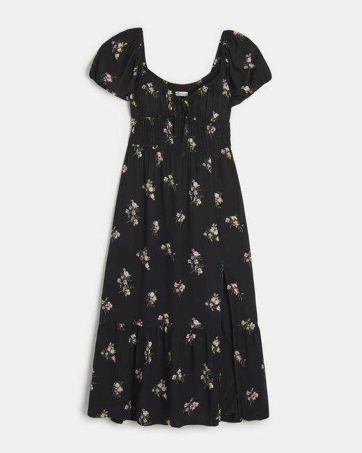 Hollister Black Short-sleeve Channeled Midi Dress