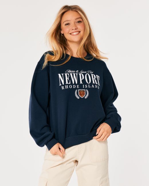 Hollister Blue Oversized Newport Rhode Island Graphic Crew Sweatshirt