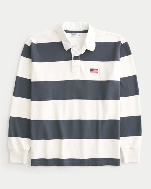 Hollister Blue Boxy Heavyweight Rugby Polo for men