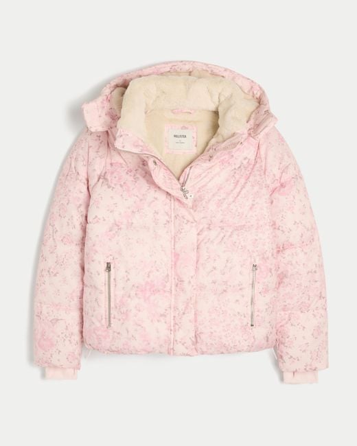Hollister Pink Faux Fur-lined All-weather Puffer Jacket
