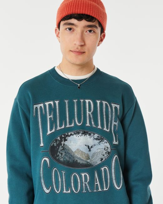Hollister Blue Telluride Colorado Graphic Crew Sweatshirt for men