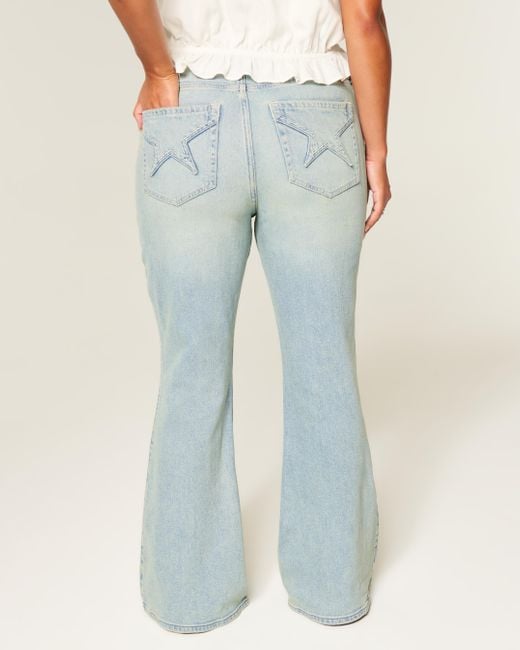 Hollister Blue High-rise Light Wash Star Pocket Flare Jeans